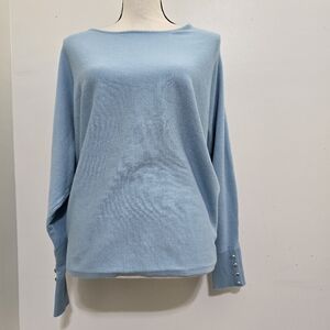 CYRUS size Large Boat Neck Button Accent Dolman Sleeve  Sweater Soft Baby Blue